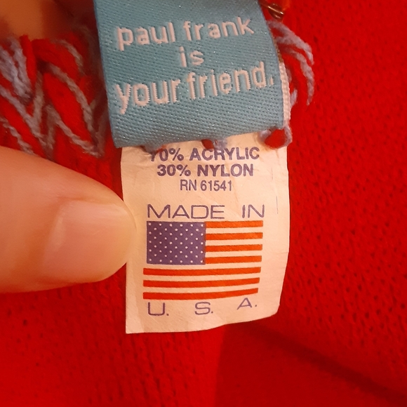 NWT Paul Frank Fringe Scarf- Unisex- Red & Blue- Made in U.S.A - Picture 5 of 5